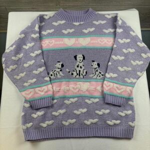 Adele Knitwear Vintage 80s Purple & Pink Heart Sweater | Dogs | Size XL